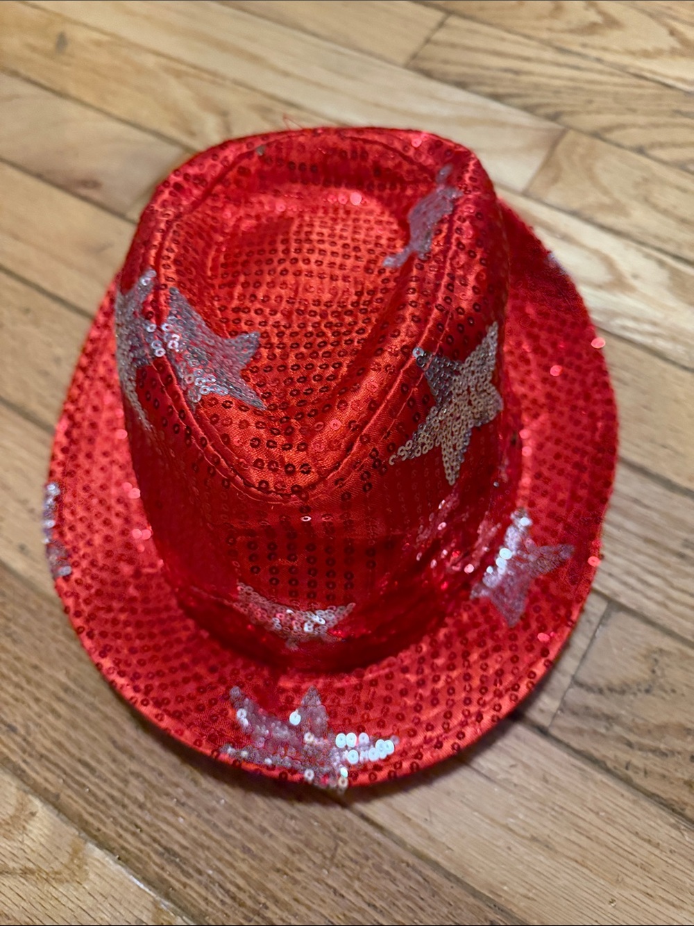 Kids Sparkling Lighted Red Sequin Star Fedora Hat - 3 light up settings